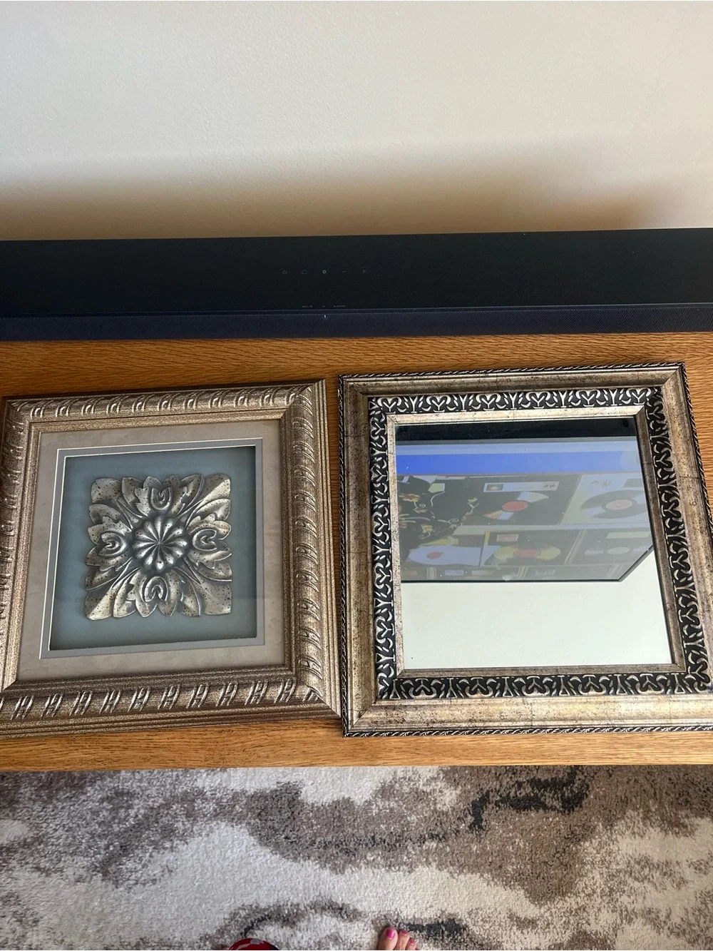 2 - Decorative Gold Wall Art and Mirror Set - Elegant Gold Finish